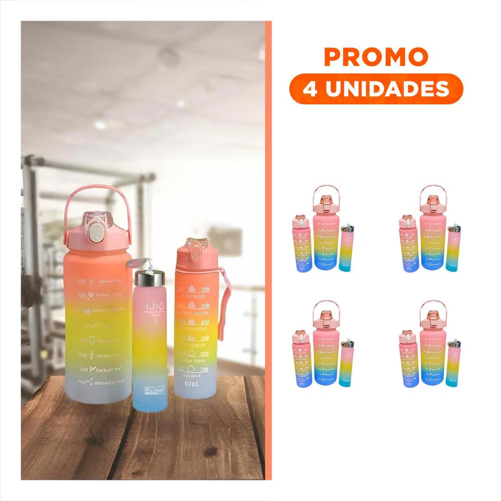 Pack4 Cantimploras con 2 L 1 L y 300 Ml en Rosado para Uso Diario Activo YRegalo Sticker