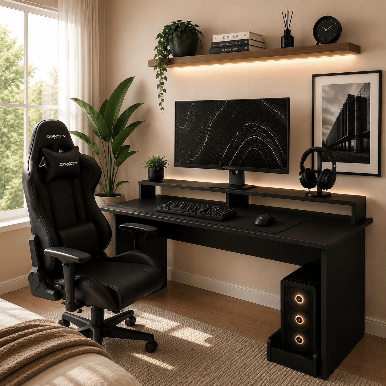 Escritorio Gamer Moderno Negro Soporte Para Pc Y M