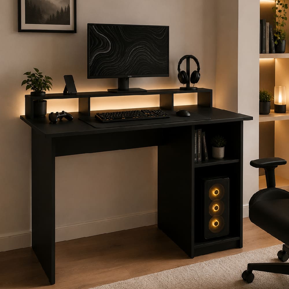 Escritorio Multifuncional Gamer Nébula Melamina  2 Repisas  Muebleo
