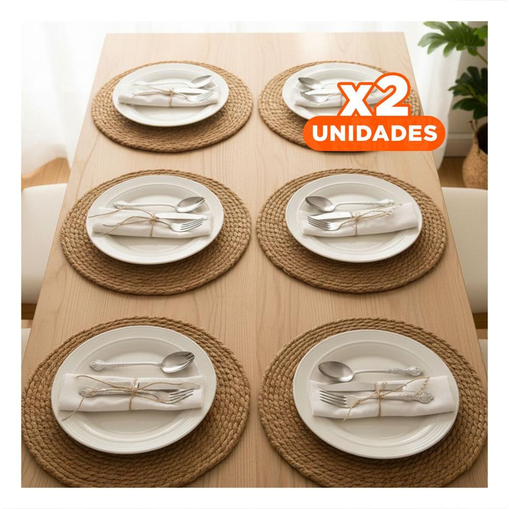 Pack2 Serie 6 Platos Circulares Tejidos Caqui 38cm para Hogar y Uso Diario Y Papel Regalo