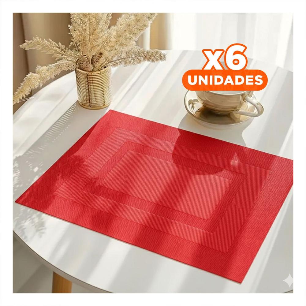 Pack6 Conjunto Decorativo de Mesa 6 Individual Rectangular Color Guinda Y Papel Regalo