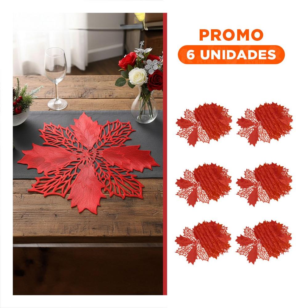 Pack6 Conjunto Hogar 6 Individuales Flor de Pina Rojo 42x42 cm Decoracion Y Regalo Sticker