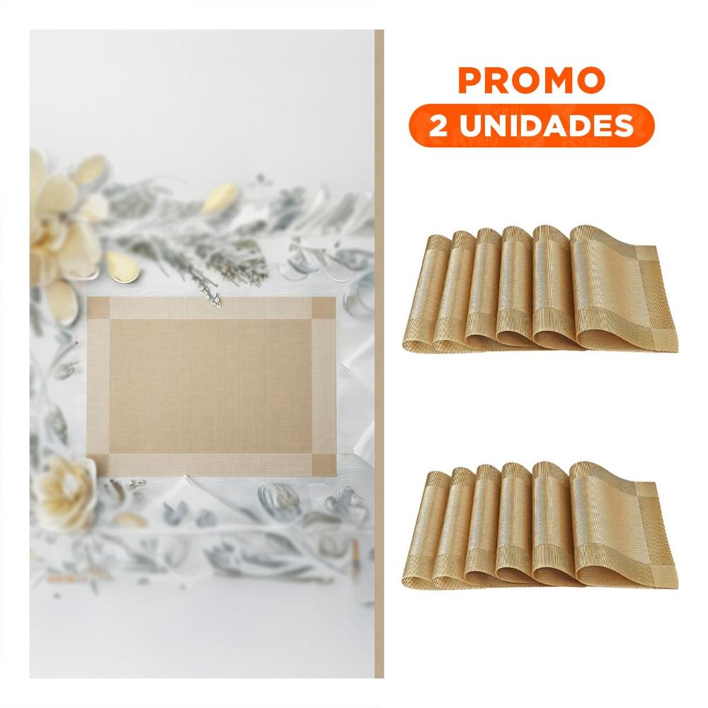 Pack2 Base Individual Dorada Rectangular 30x45 cm para Comedor Sofisticado Y Regalo Sticker