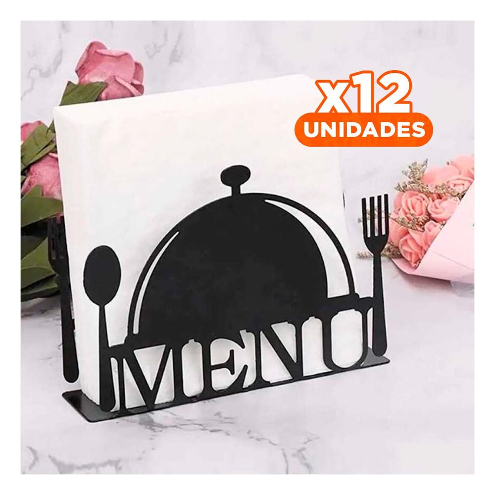 Pack12 Dispensador MENU Negro para Servilletas de Mesa con Estilo Moderno Y Regalo Sticker