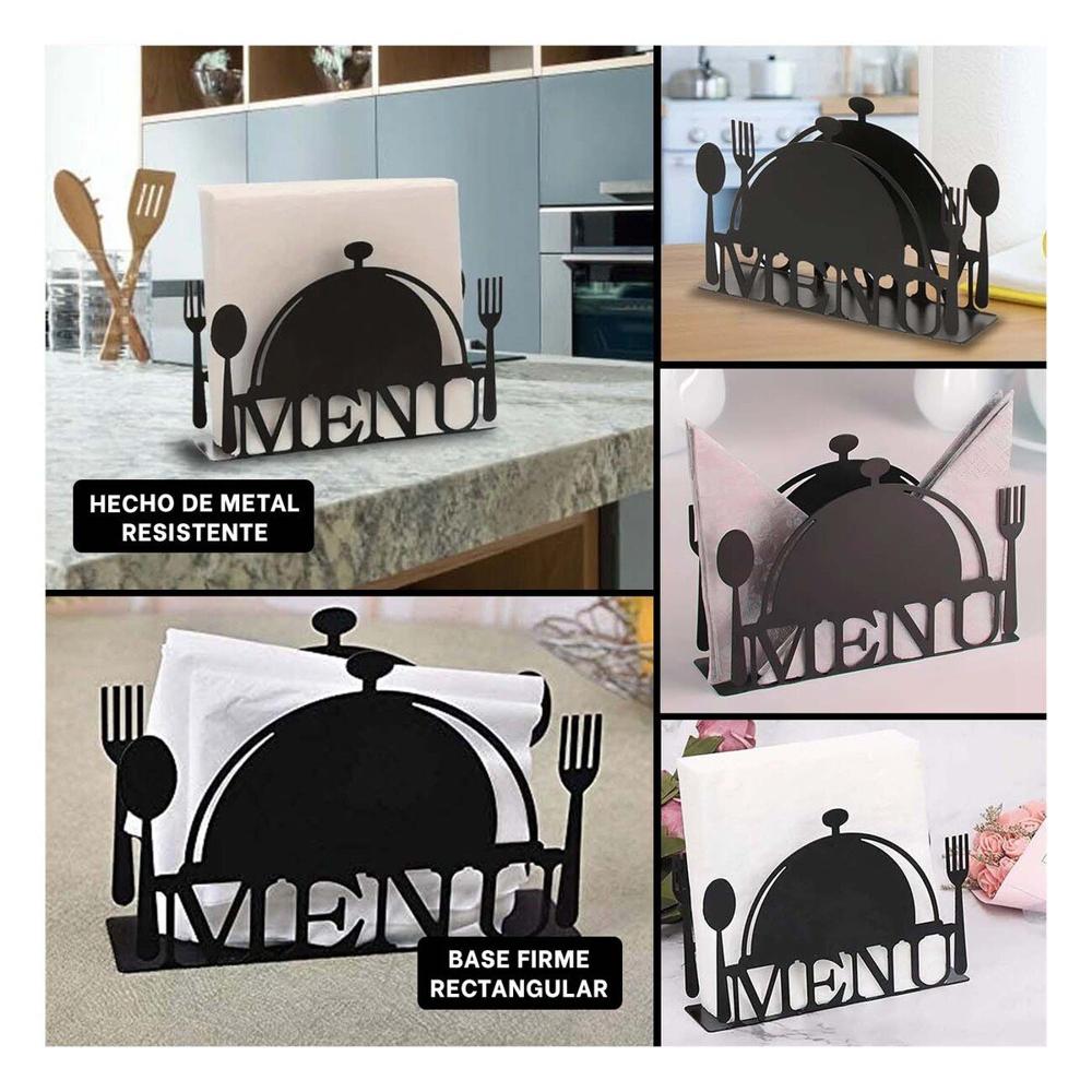 Servilletero MENU Negro para Mesa con Material Resistente y Duradero Y Ligas Regalo