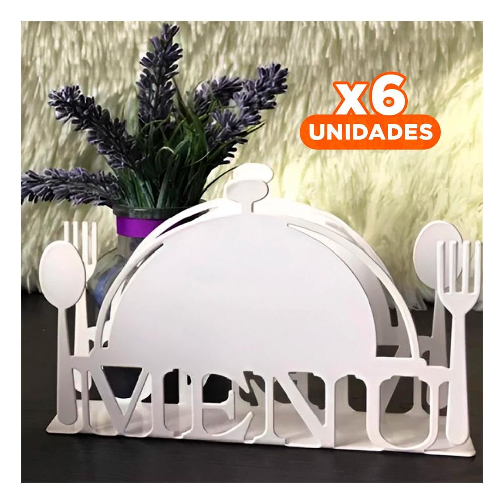 Pack6 Expositor MENU Blanco para Mesa con Servilletas Organizables