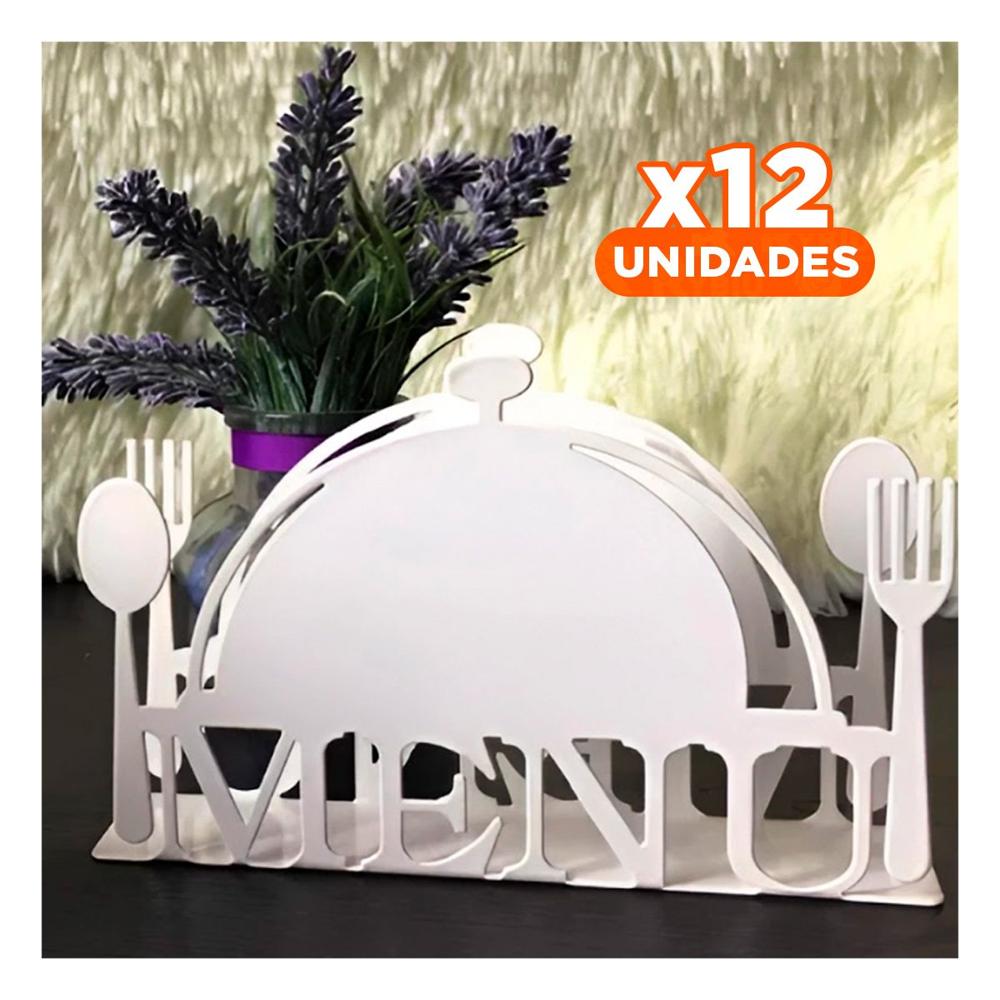 Pack12 Dispensador MENU Blanco para Servilletas de Mesa con Estilo Moderno Y Regalo Sticker