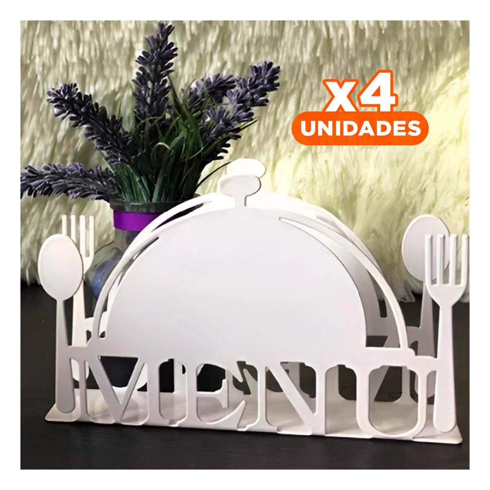 Pack4 Soporte MENU Blanco para Mesa con Servilletas Siempre a Mano Y Papel Regalo