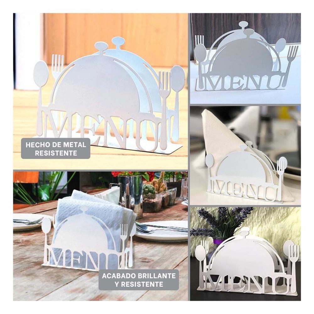 Servilletero MENU Blanco para Mesa con Material Resistente y Duradero Y Ligas Regalo