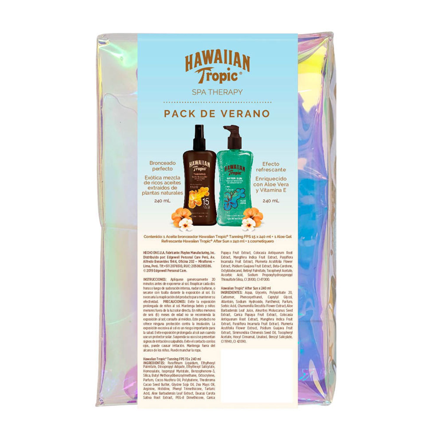 Pack Hawaiian Tropic After Sun Gel Aloe Vera 240 ml + Aceite Bronceador Tanning FPS15 Spray 240
