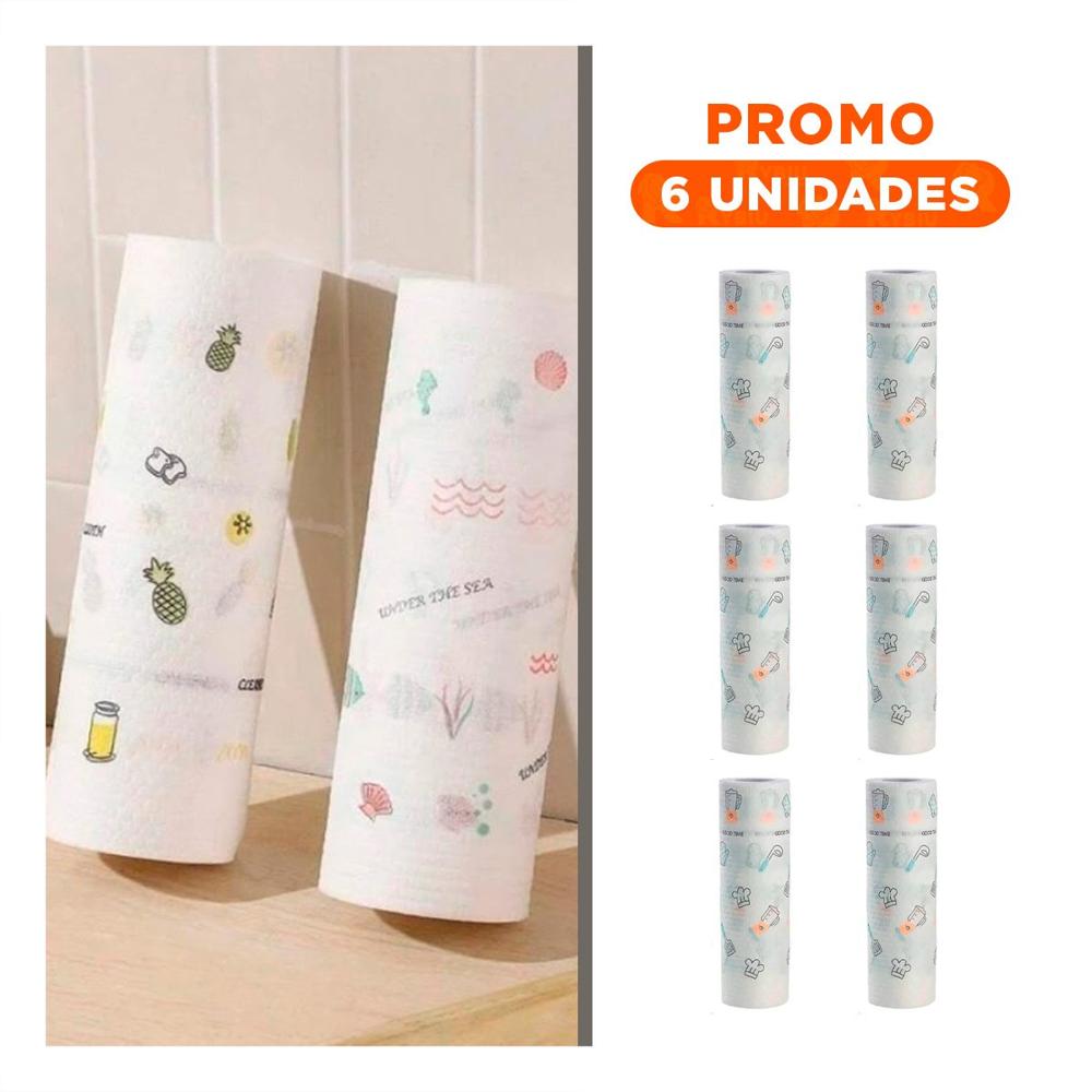 Pack6 Toallas de Papel Color Blanco con Dibujos en Doble Capa Limpieza Y Regalo Sticker