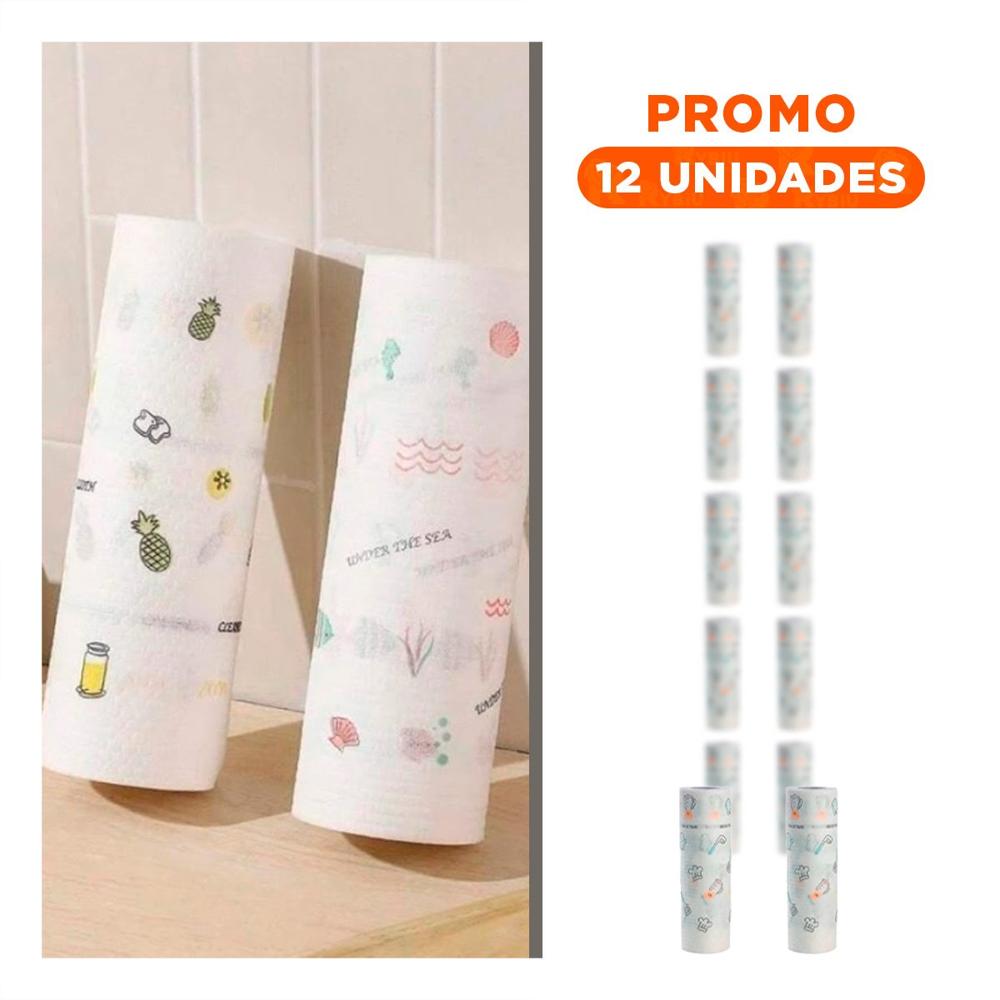 Pack12 Toallas Resistentes de Papel Color Blanco con Dibujos Doble Capa