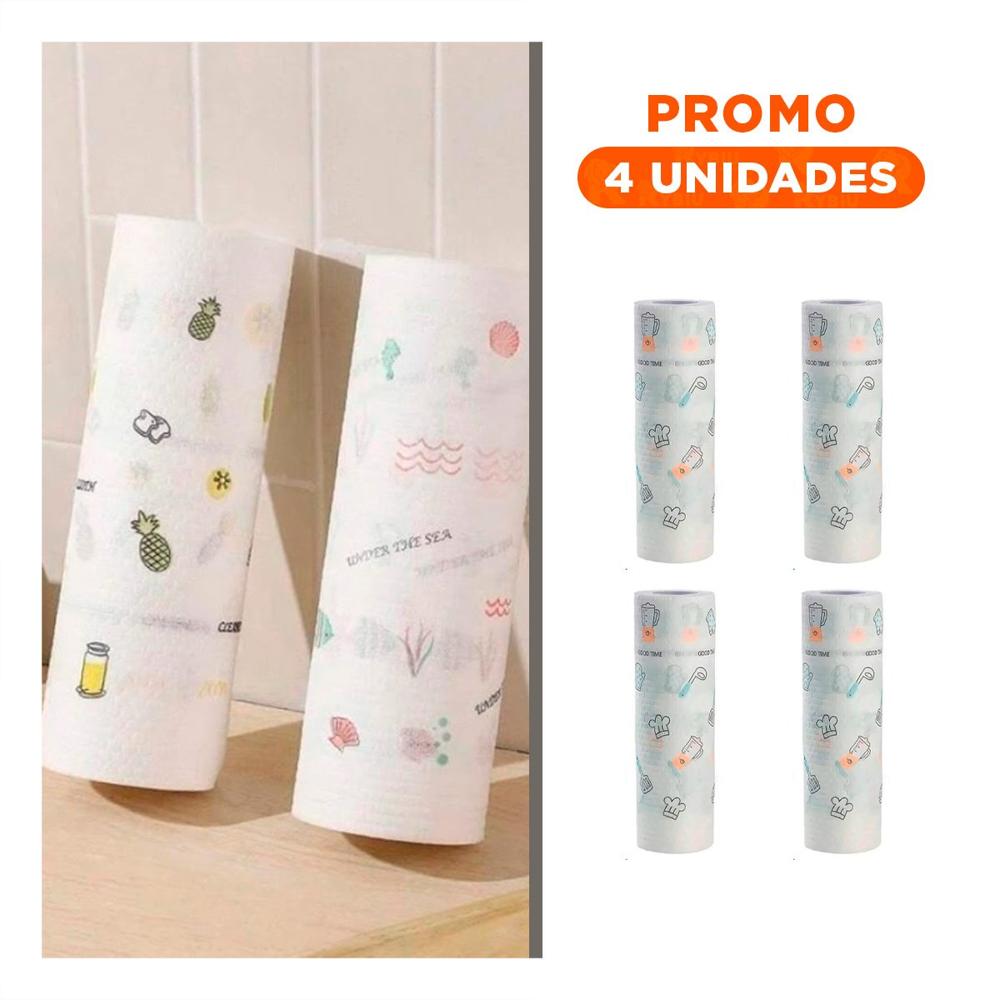 Pack4 Servilletas de Papel Toalla Color Blanco con Dibujos Doble Capa Cocina