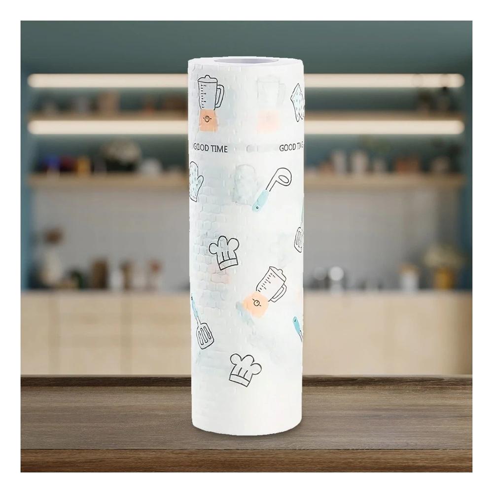 Rollo de Papel Toalla Color Blanco con Dibujos Decorativos Doble Capa Uso Diario