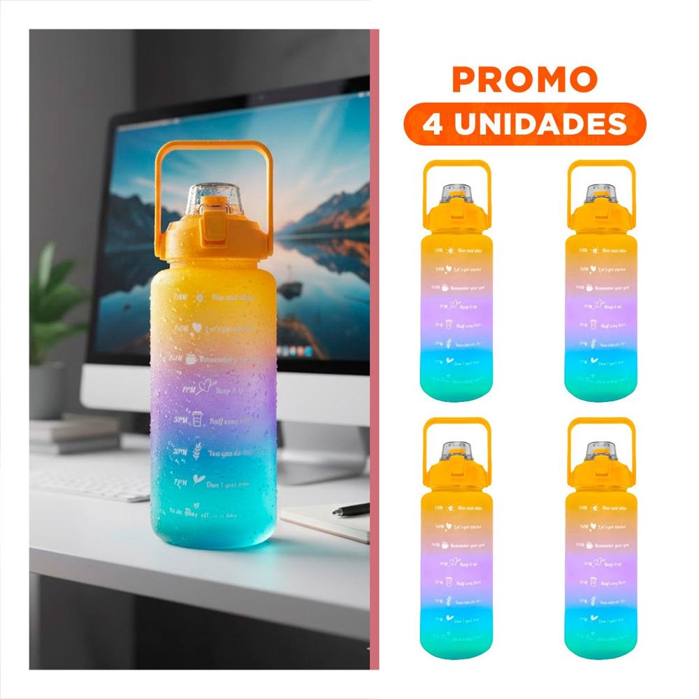 Pack4 Recipiente 2lt Multicolor para Agua y Mantenerte Hidratado en Oficina