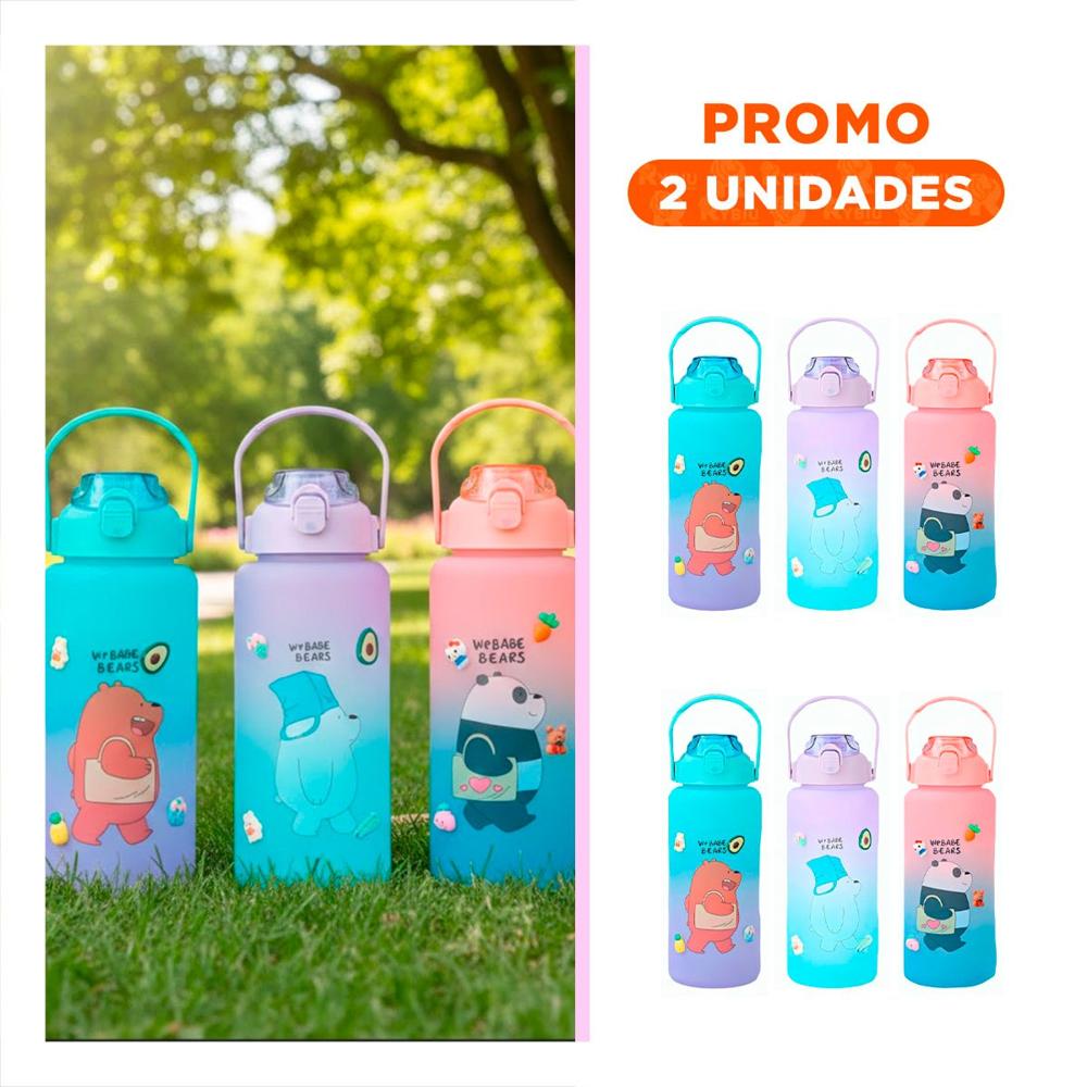 Pack2 Vaso Portatil Oso Escandaloso 2 Litros para Trabajo Y Regalo Sticker