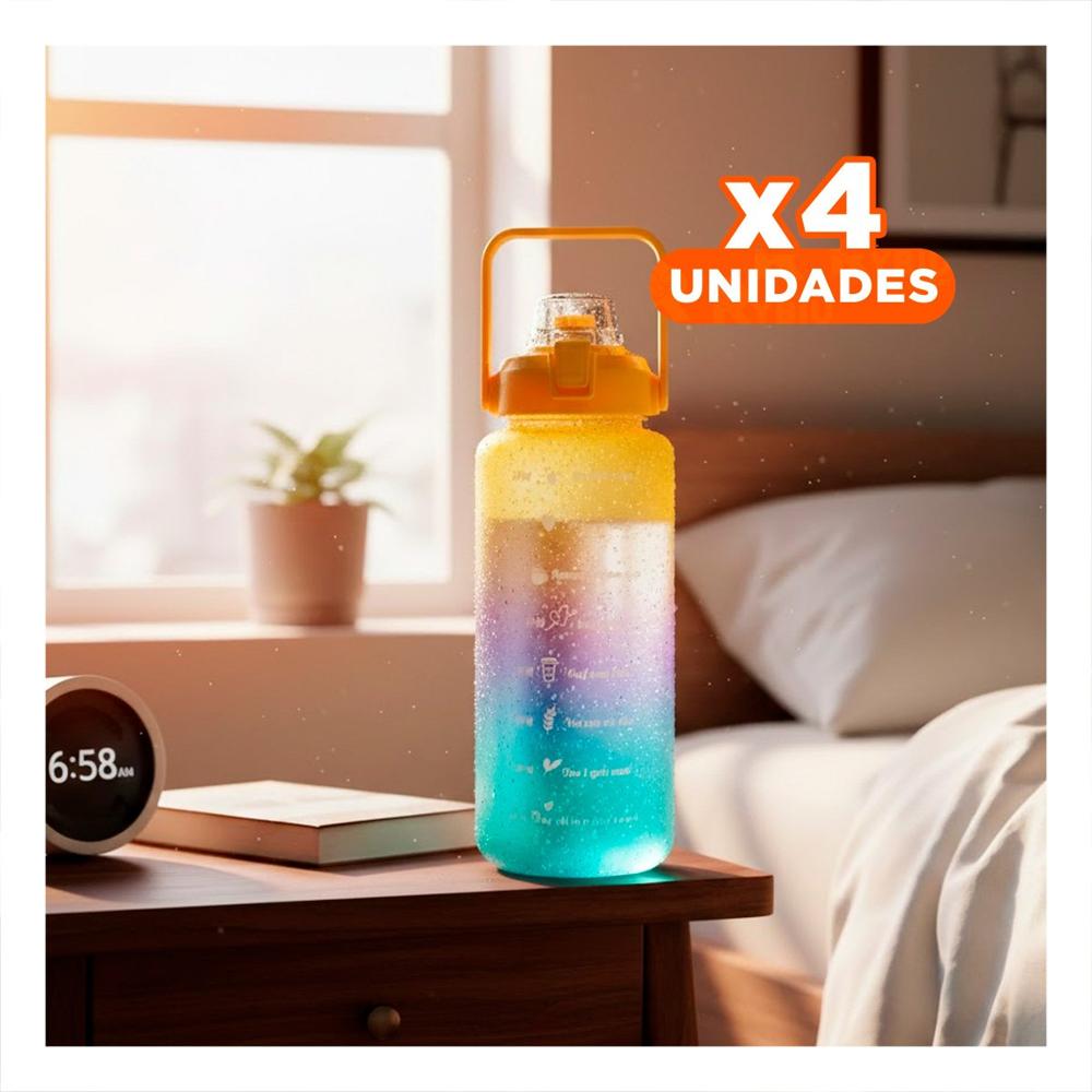 Pack4 Botella Deportiva 2lt Multicolor para Agua y Excursiones Familiares Y Regalo Sticker