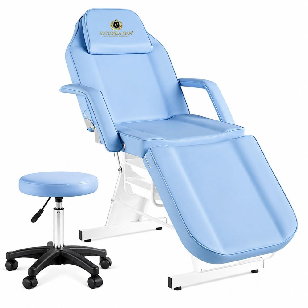 Camilla Estética Reclinable Profesional Con Banco Para Spa Tatuajes Facial Y Masajes Azul