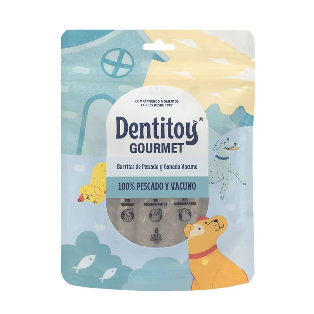 Dentitoy Gourmet Barritas de Ganado Vacuno y Pescado - 6 un