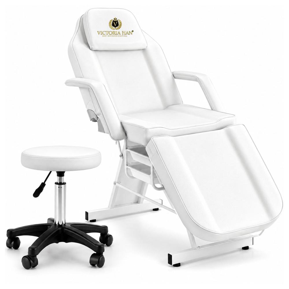Camilla Estética Reclinable Profesional Con Banco Para Spa Tatuajes Facial Y Masajes Blanco