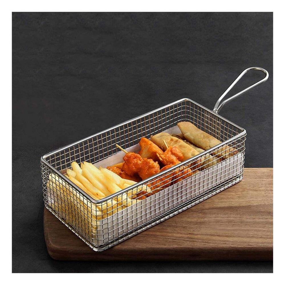 Cesta para Frituras Plateada 25.5x13x7 cm Acabado Metalico Resistente