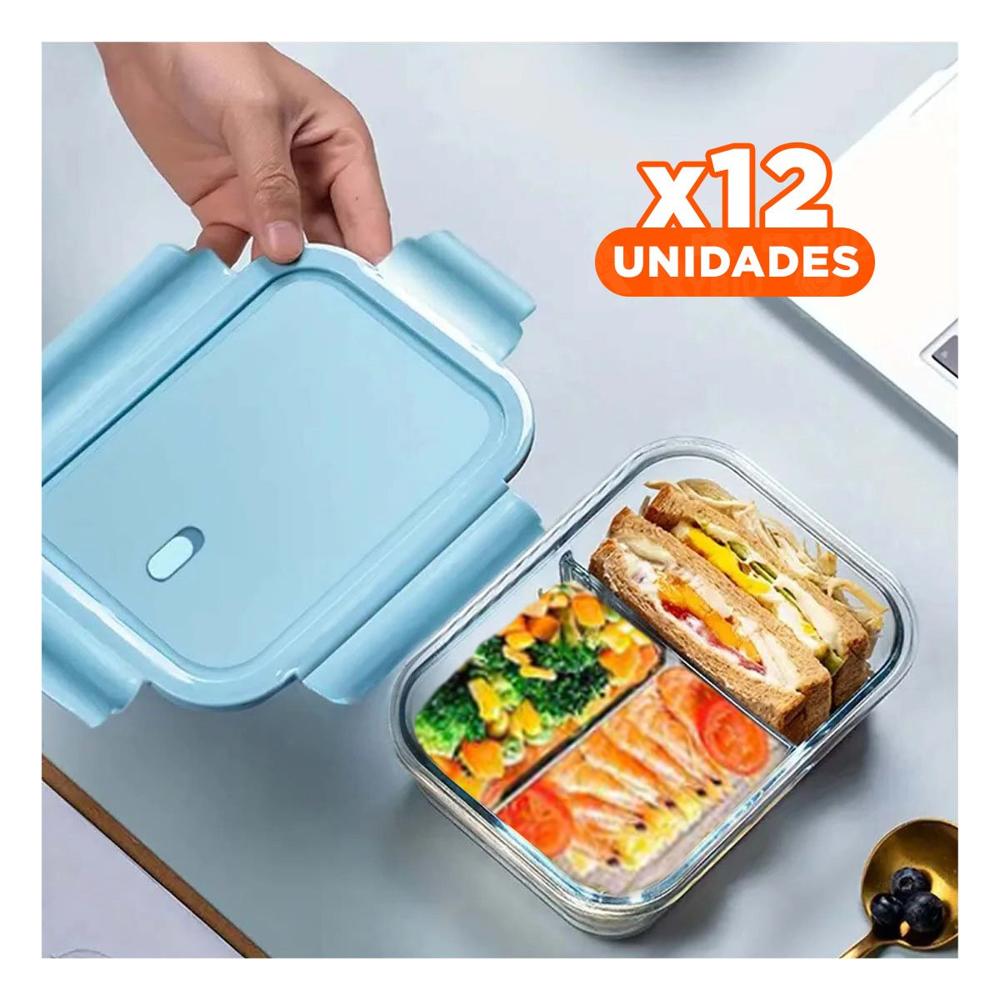 Pack12 Contenedor de Vidrio para Almuerzo con 3 Divisiones YRegalo Sticker
