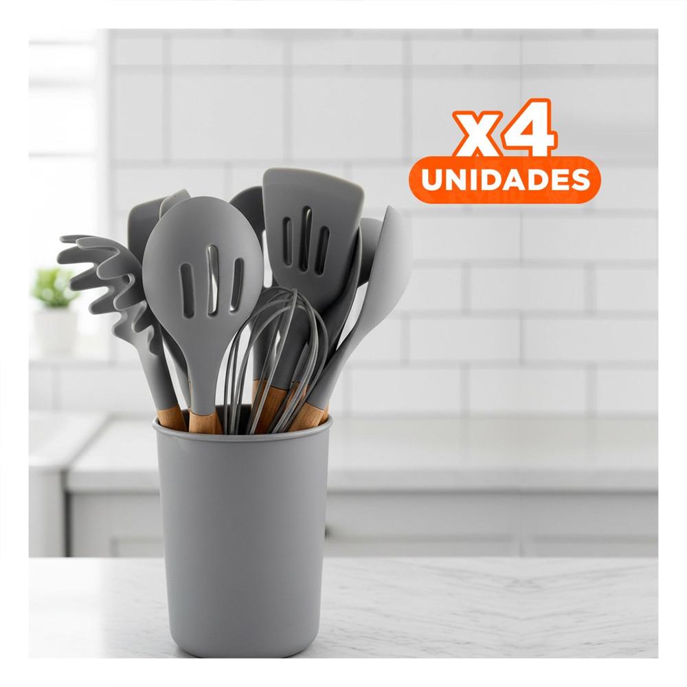 Pack4 Conjunto Profesional 12 Piezas Color Gris en Silicona para Cocina Familiar YPapel Regalo