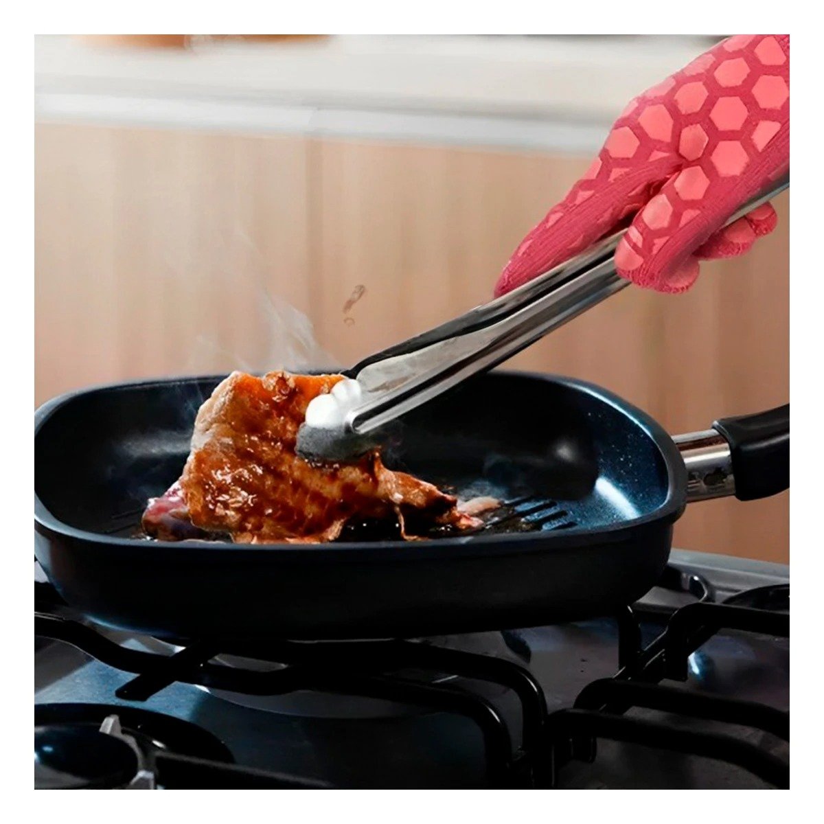 Pinza de Cocina en Acero Inoxidable Plateado 28.5cmx4cm con Uso Versatil YPapel Regalo
