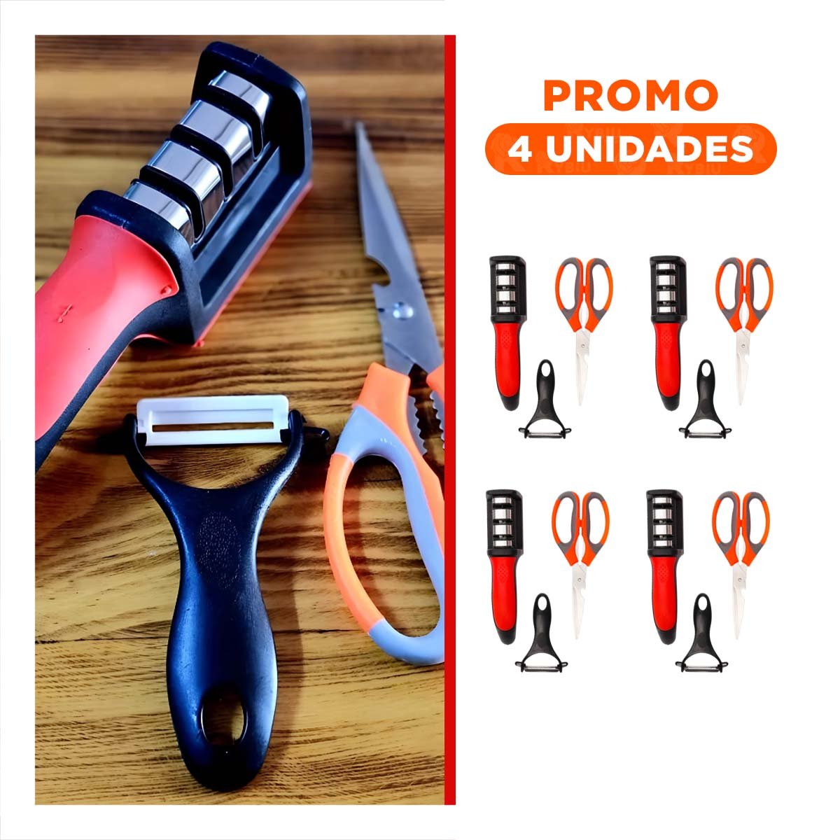 Pack6 Utensilio Cocina 3 en 1 Naranja Abridor Cortador y Destapador Practico Y Regalo Sticker