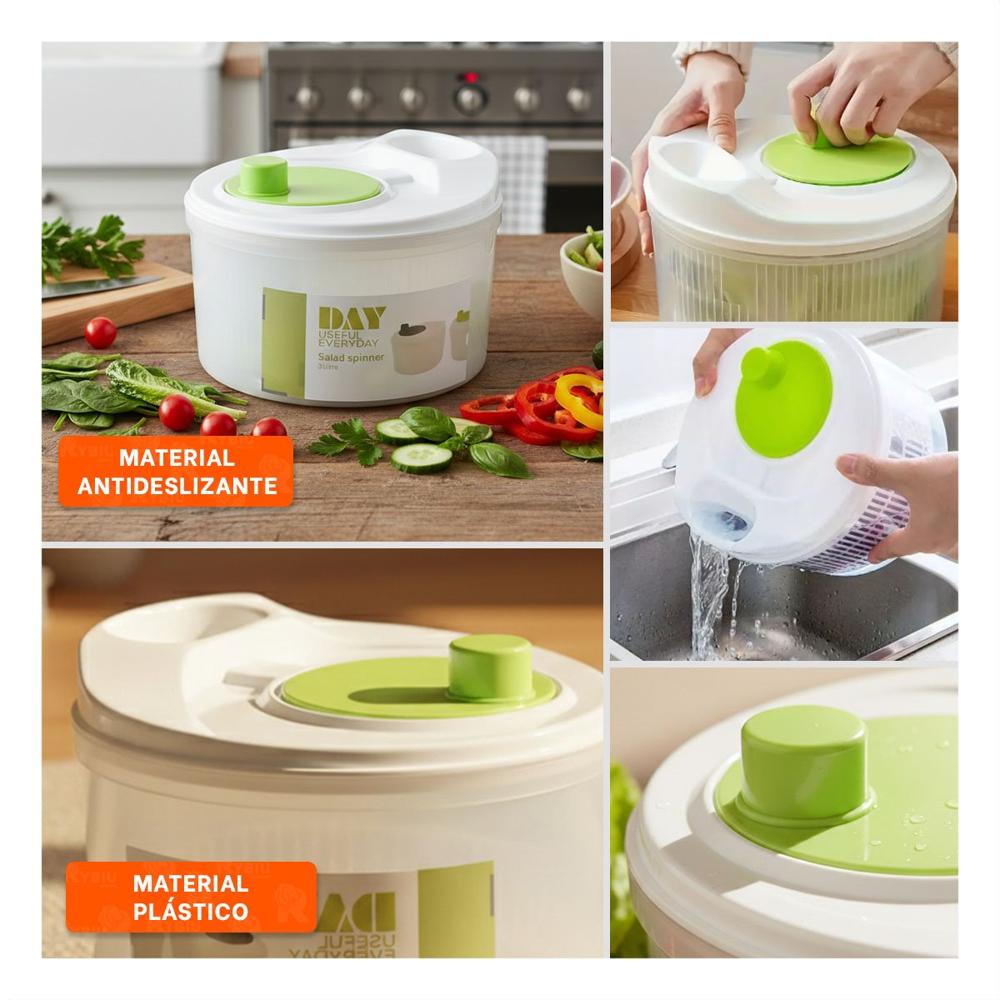 Escurridor Plastico con Tapa y Giro para Verduras Blanco con Verde DAY Y Ligas Regalo