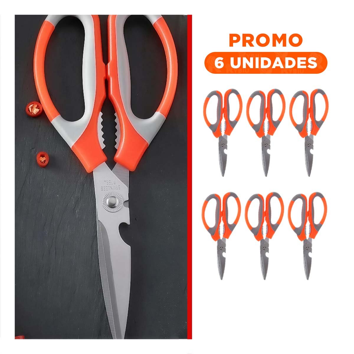 Pack12 Utensilio Cocina 3 en 1 Naranja Abridor Cortador y Destapador Practico de Usar