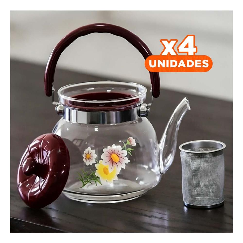 Pack4 Recipiente 1100ml Transparente con Tapa Guinda para Bebidas Calientes YPapel Regalo