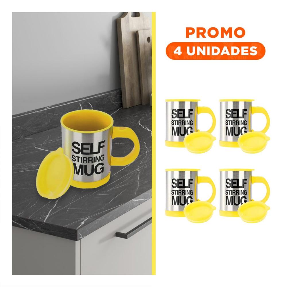 Pack4 Vaso Batidor Electrico 400 ml con 2 Pilas AAA Amarillo