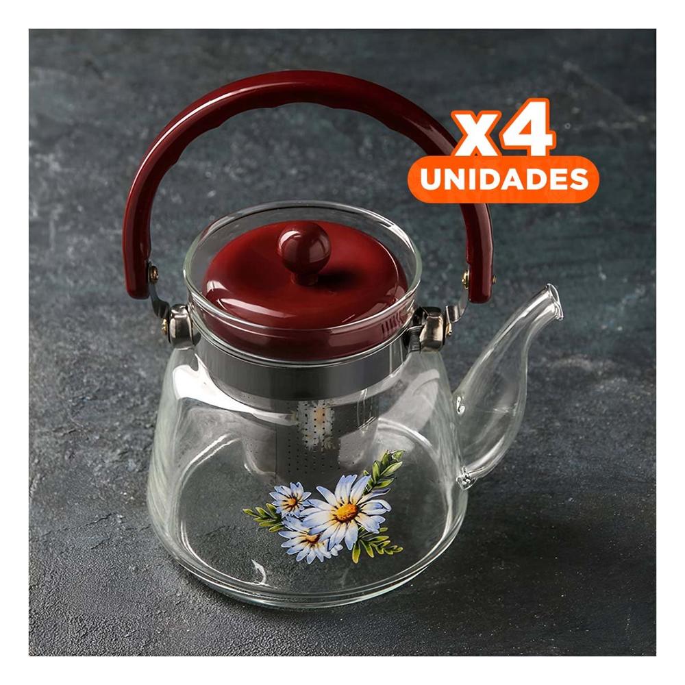 Pack4 Recipiente 850ml Transparente con Tapa Guinda para Bebidas Calientes YPapel Regalo