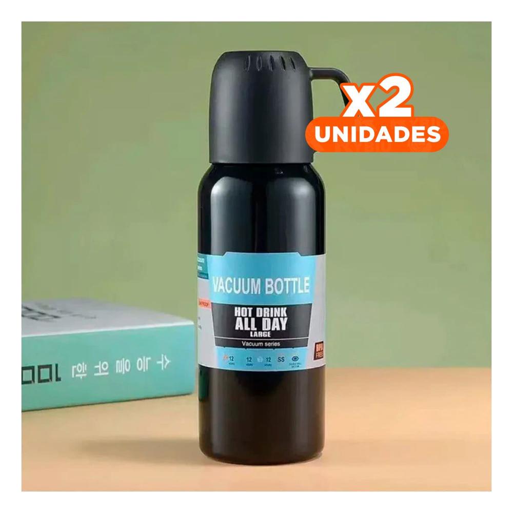 Pack2 Botella Reutilizable 500 ml con 3 Tazas Negro para Trabajo Diario Y Papel Regalo