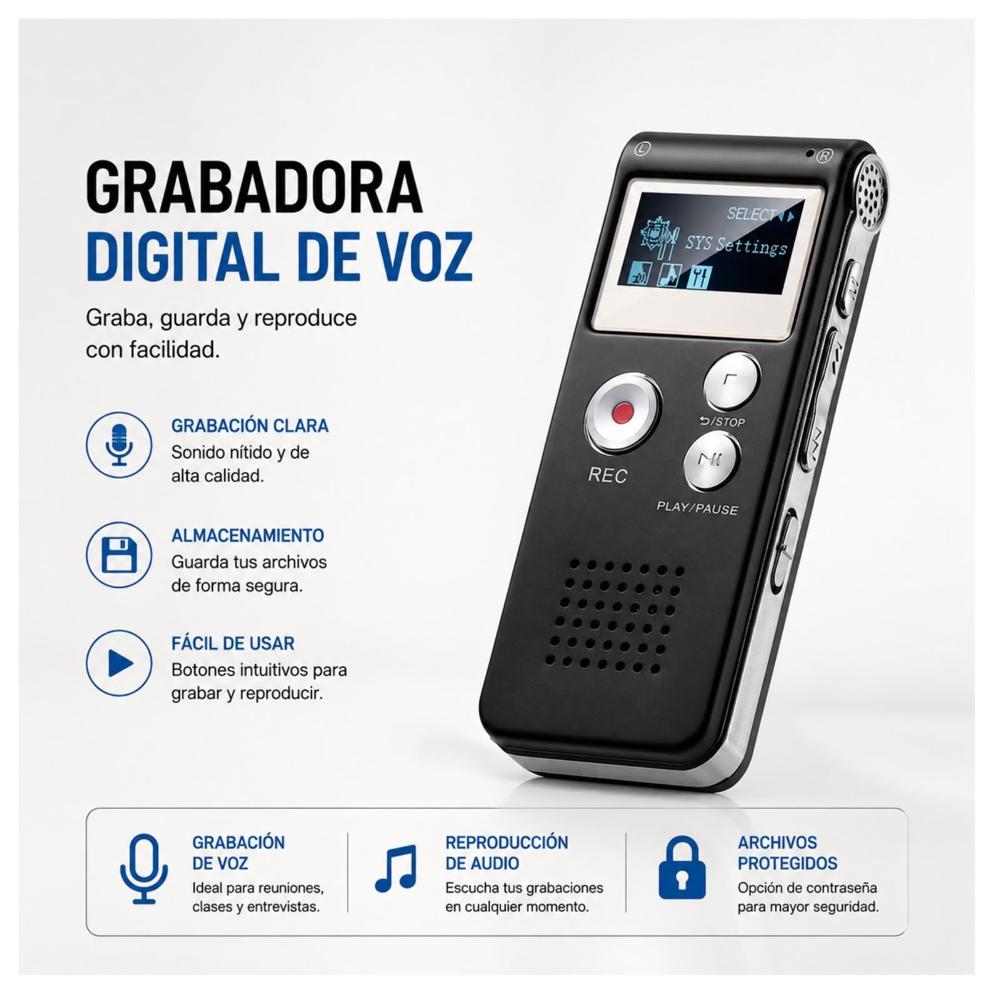 GRABADORA DE VOZ 8 GB PROFESIONAL NEGRO