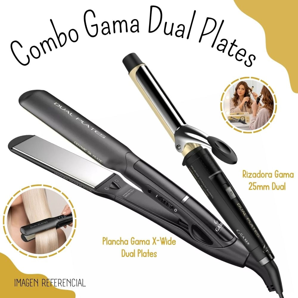 Combo Alisadora Gama Dual Plate BECHS0000002702 con Rizador Gama Dual Plates BECCG0000000318