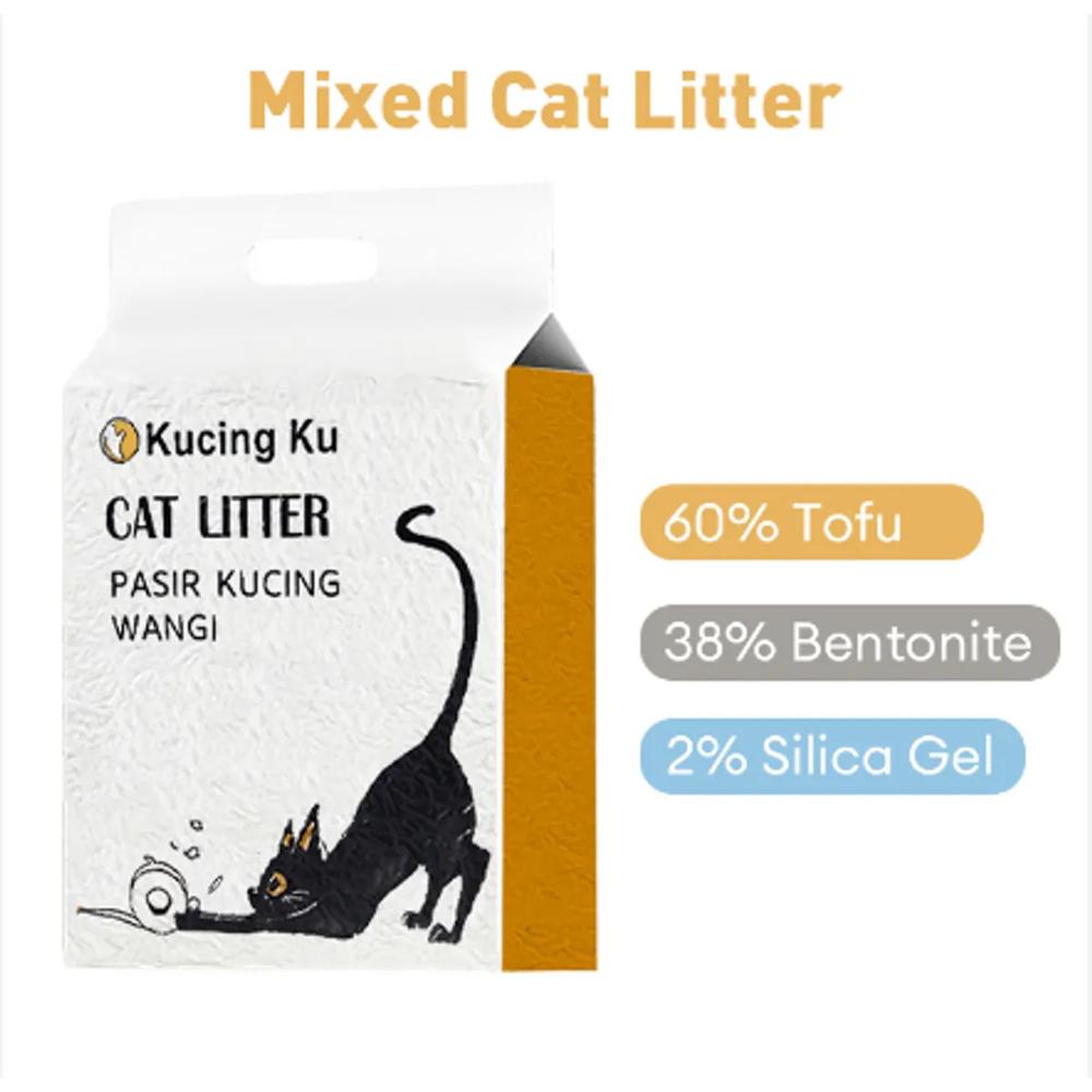 Arena para Gatos de Tofu Mixta Kucing Ku Control de Olores y Alta Absorción - 2kg