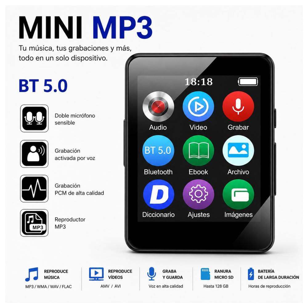 MINI REPRODUCTOR MP3 MP4 BLUETOOTH 64 GB