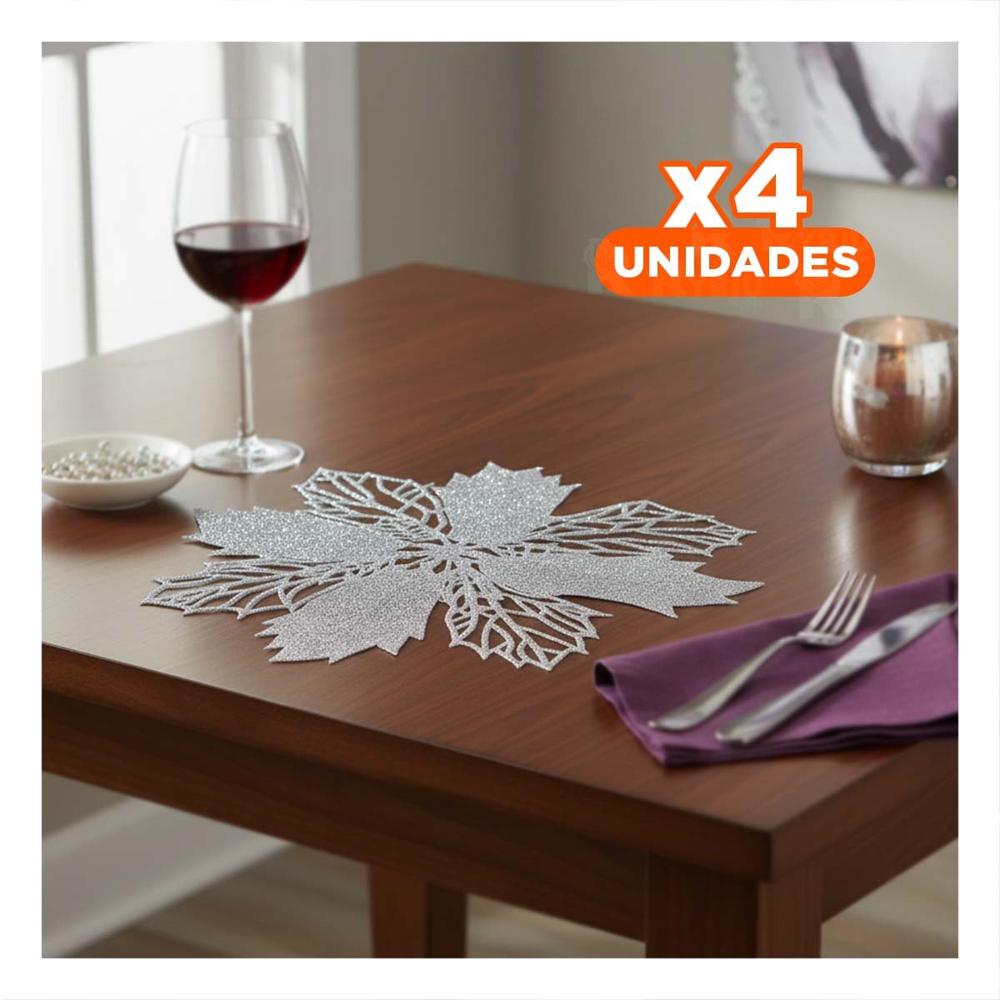 Pack4 Conjunto Decorativo 6 Individuales Flor de Pina Plateado 42x42 cm Hogar Y Regalo Sticker