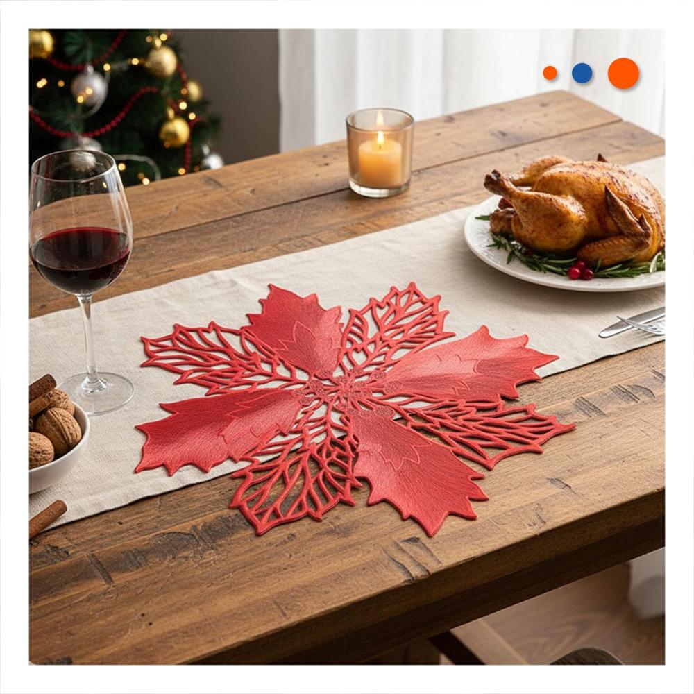 Set Textil 6 Individuales Flor de Pina Rojo 42x42 cm Decoracion Navidad Y Papel Regalo