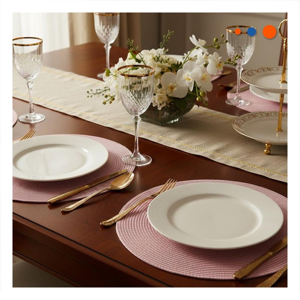 Individual de Mesa Circular Boho Rosado Estilo Natural Y Papel Regalo