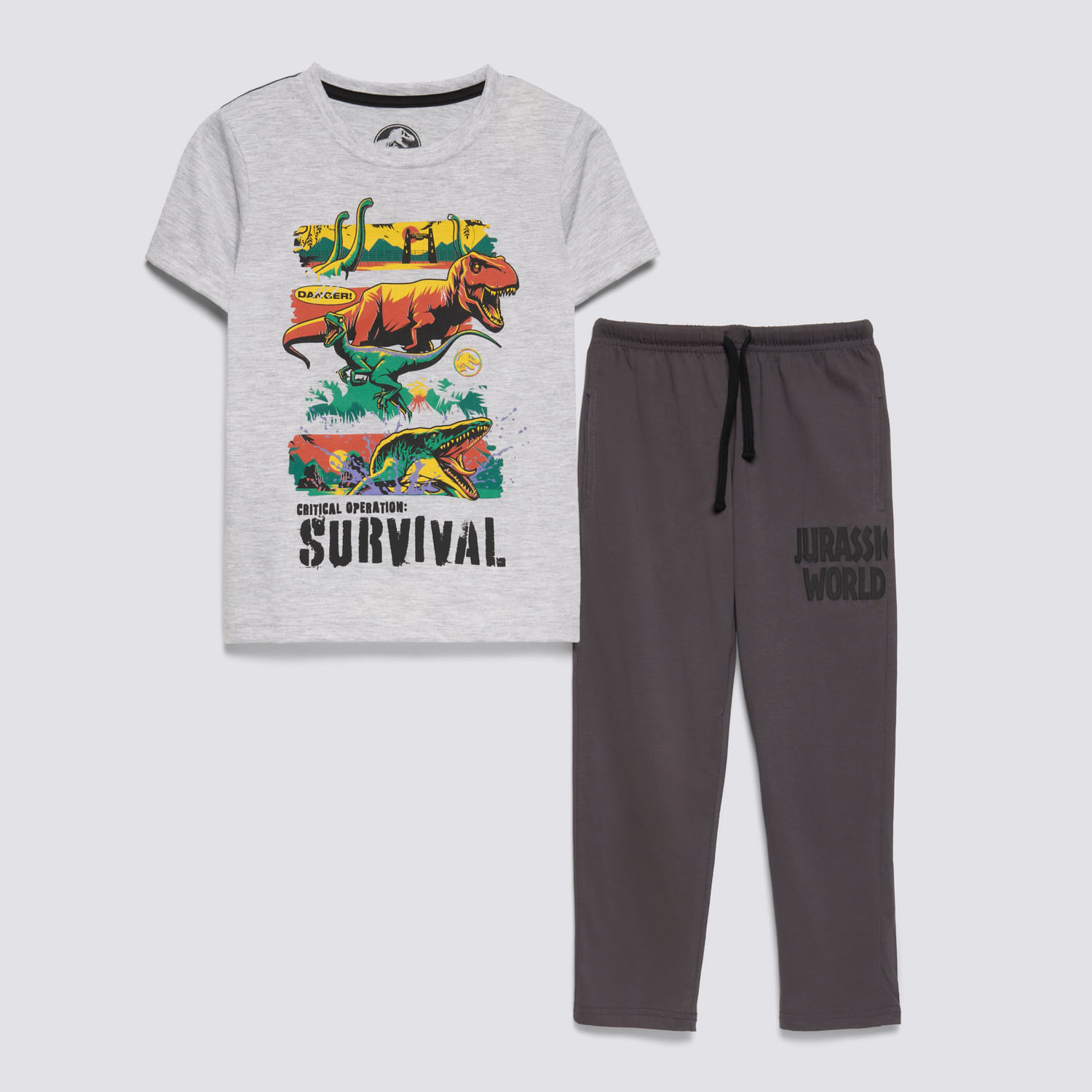 Pijama Set Niño Jurassic Gris Melange Talla 6