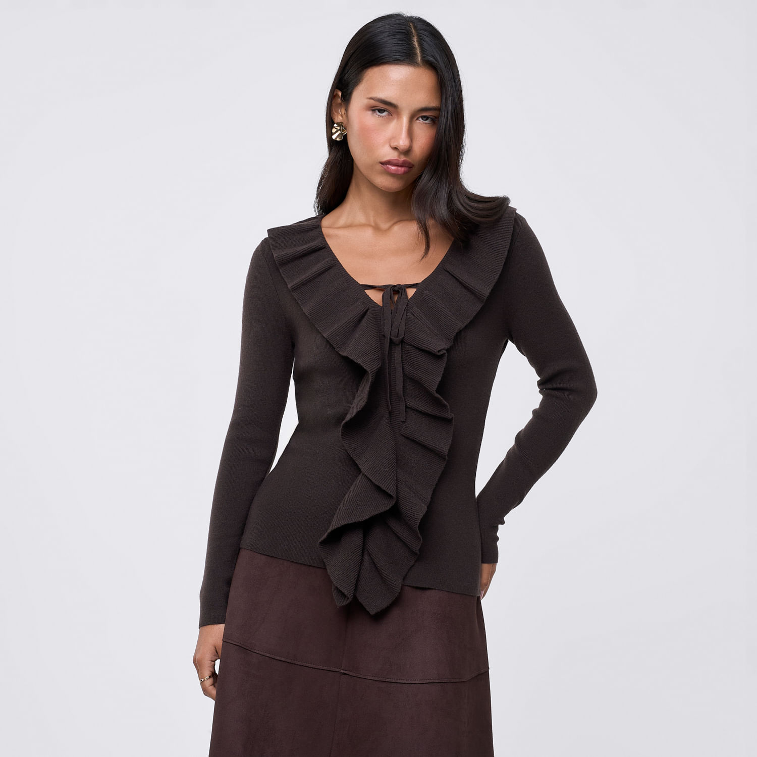 Chompa Mujer Ruffles Malabar Marrón M