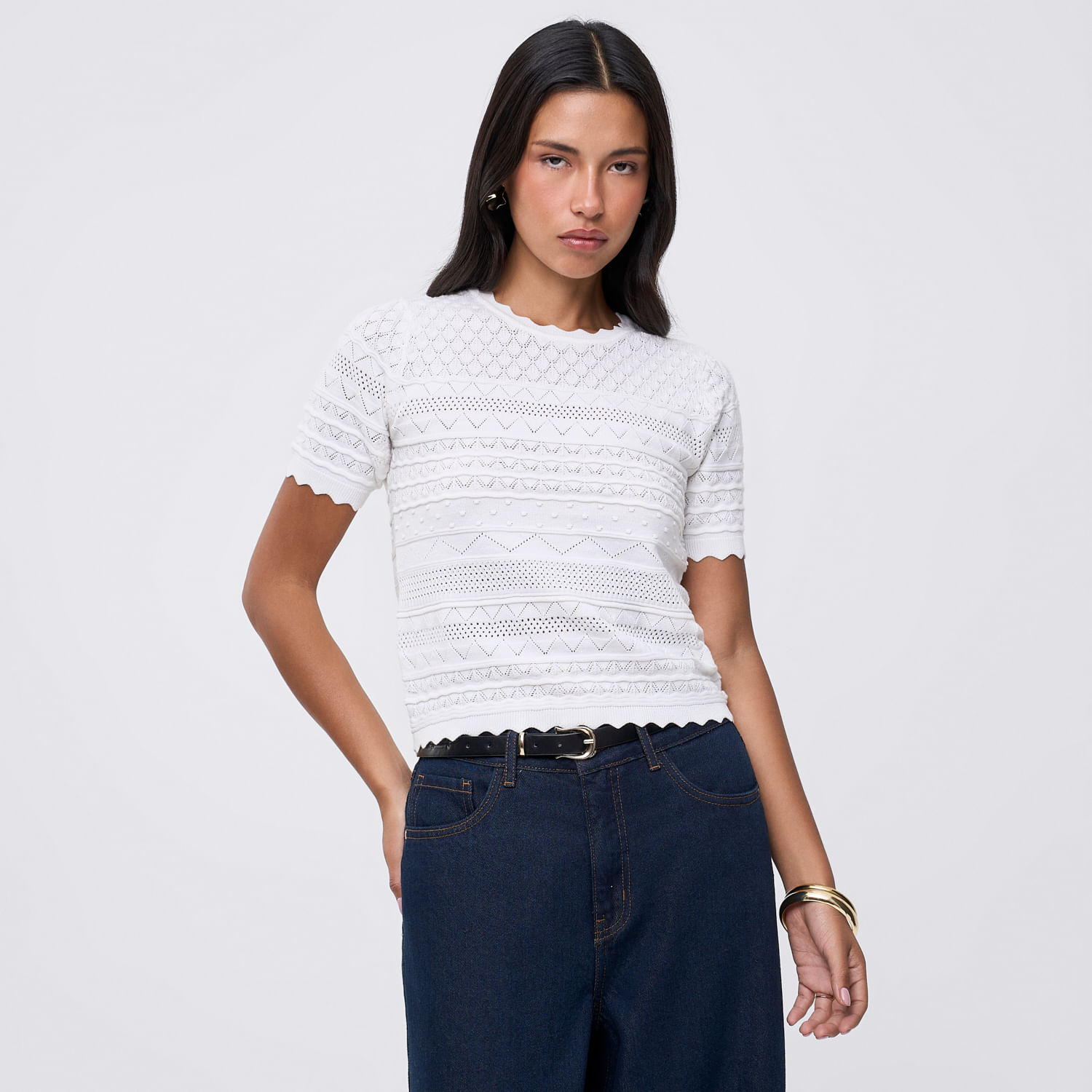 Polo Hilo Mujer Calado Malabar Blanco S