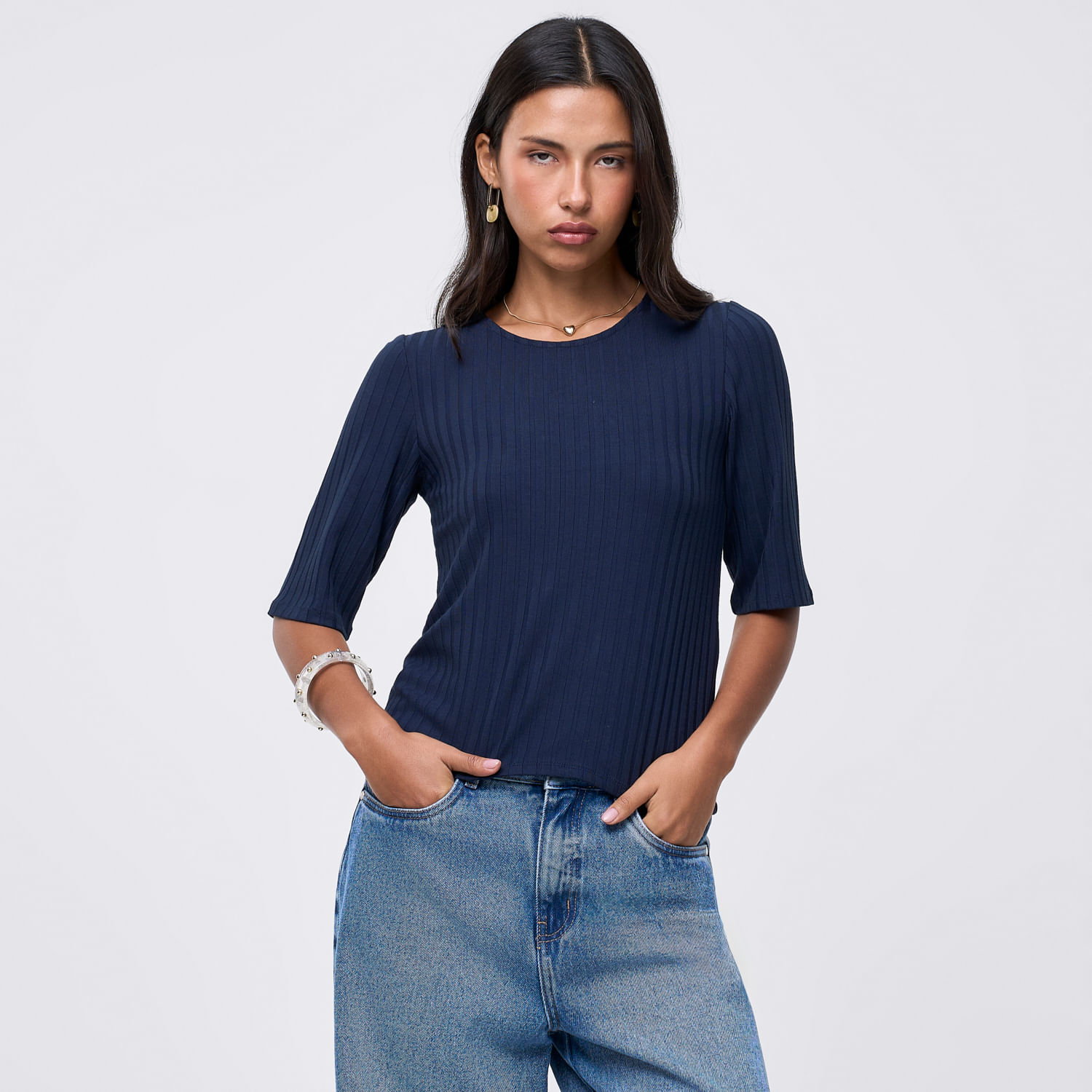 Polo Mujer Rib I Malabar Manga Corta Azul Marino L