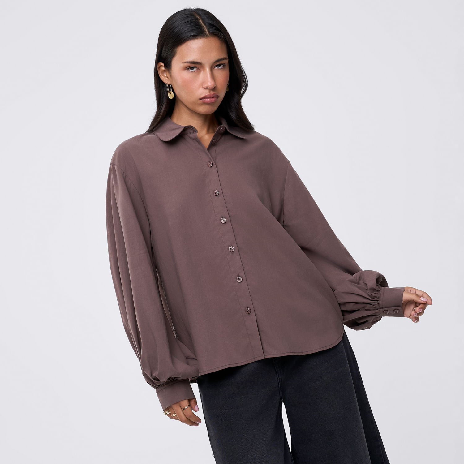 Blusa Mujer Tencel Malabar Manga Larga Marrón M