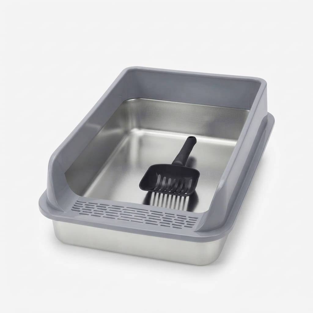 Arenero Grande de Acero Inoxidable para Gatos - 60x40x22 - Acero