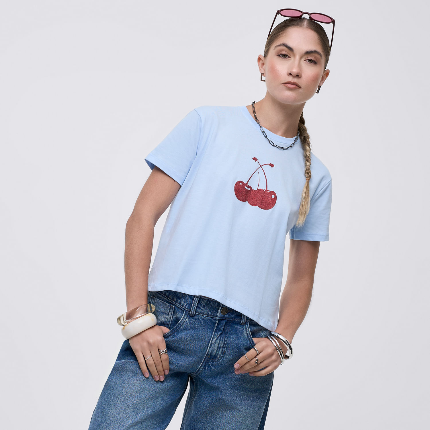 Polo Mujer Bas Crop Print I Hypnotic Manga Corta Celeste Bebé Xs