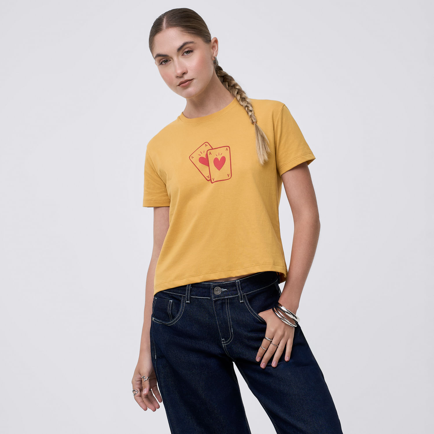 Polo Mujer Bas Crop Print I Hypnotic Manga Corta Mostaza Xs